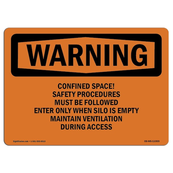 Safety Sign, OSHA WARNING, 7" Height, Aluminum, Grain Bin Silo Safety, Landscape, L-11959